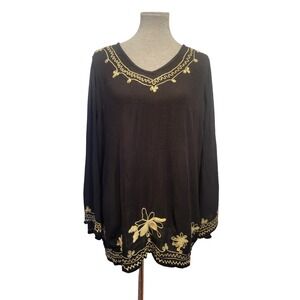 Charlie Paige Women S Black Tan Embroidered Gauzy Boho‎ Hippie Tunic Dark Fairy